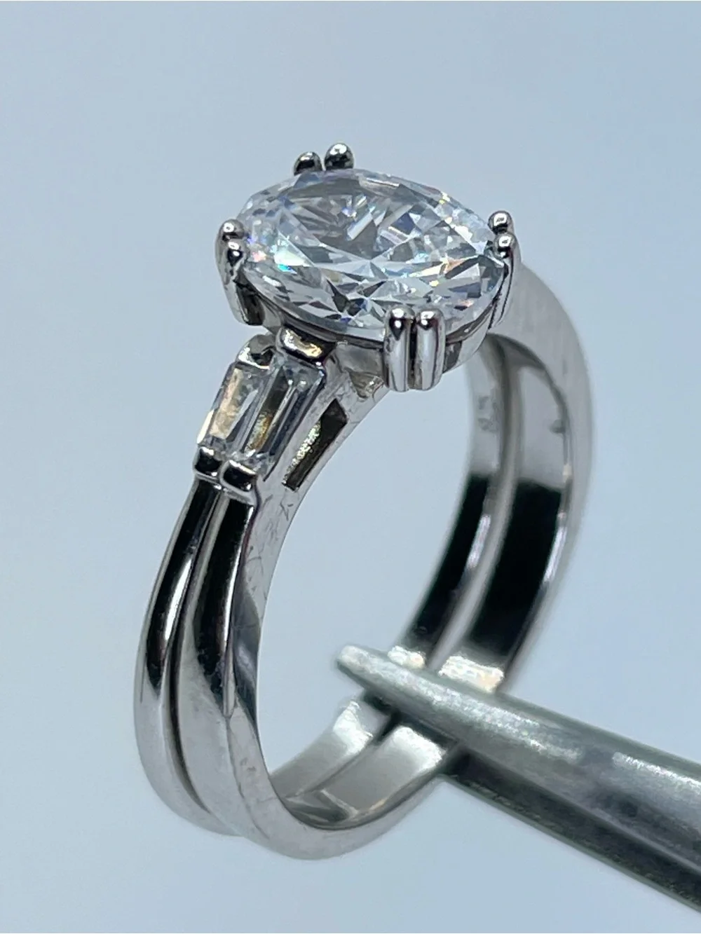 Sterling Silver CZ Double Band Engagement Style Ring Size 7 New